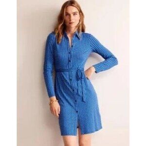 BODEN Jessie Jersey Shirt Dress Midi 8 R Blue Black Geometric Print Retro 70s EU